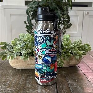 NWT Life Is Good 40oz Stainless Steel Water Bottle Sticker Collage